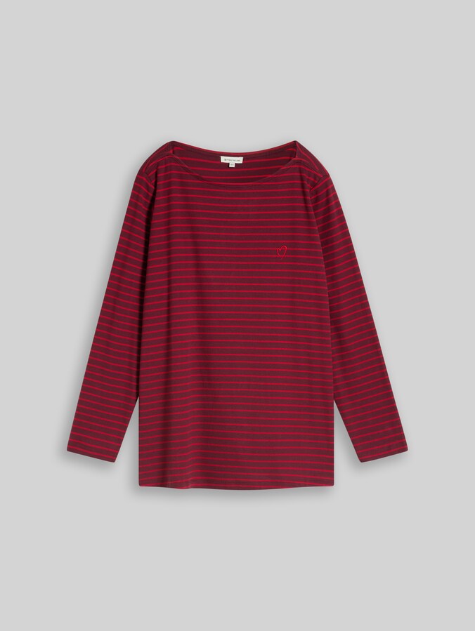 Plus Size - T-shirt à manches longues à rayures par Women Plus Size, preppy plum red stripe