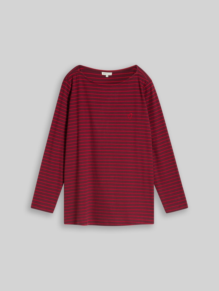 Plus Size - long-sleeved T-shirt with a striped pattern by Women Plus Size, preppy plum red stripe