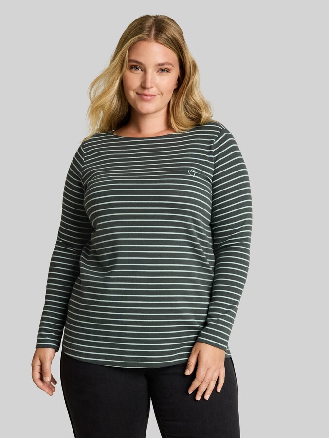 Plus Size - T-shirt met lange mouwen en streepmotief door Women Plus Size, olive mint green stripe