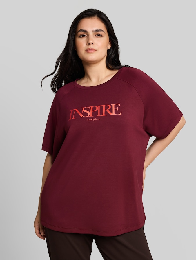 Plus Size - Scuba T-Shirt mit Schriftzug von Women Plus Size, Preppy Plum
