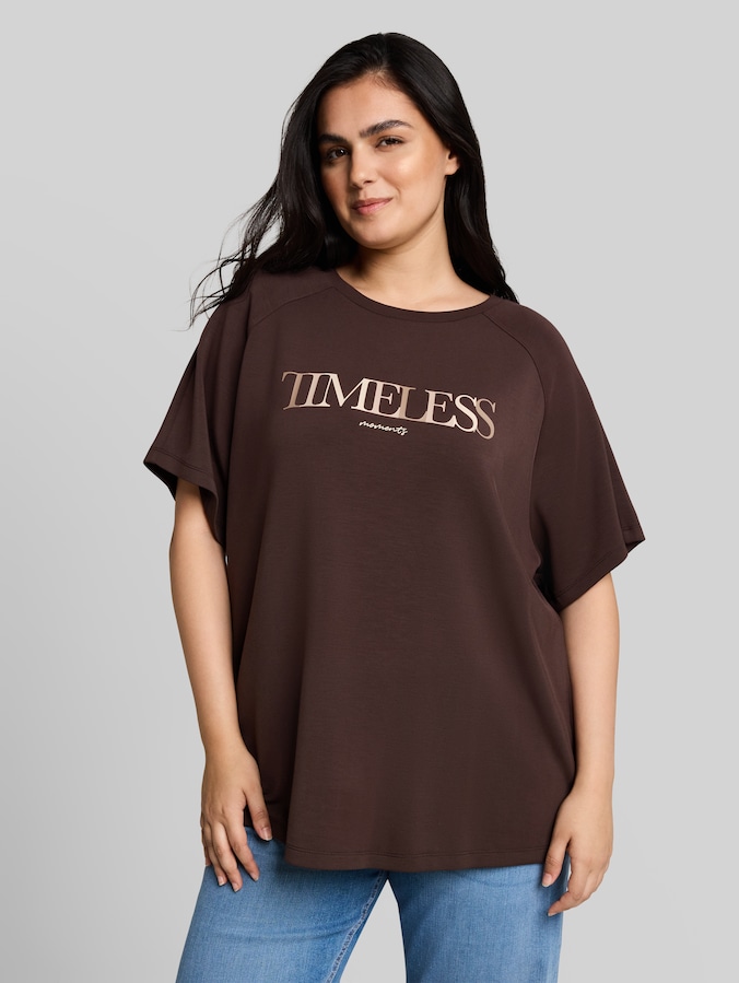 Plus Size - Scuba T-Shirt mit Schriftzug von Women Plus Size, java dark brown