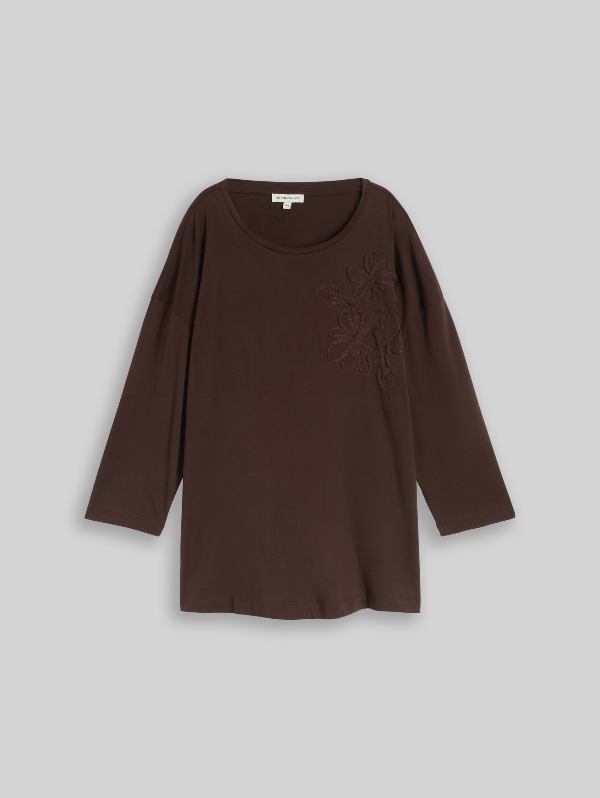 Plus Size - Loose Fit T-Shirt mit Blumen-Applikation - java dark brown - Vorder-Produkt-Ansicht