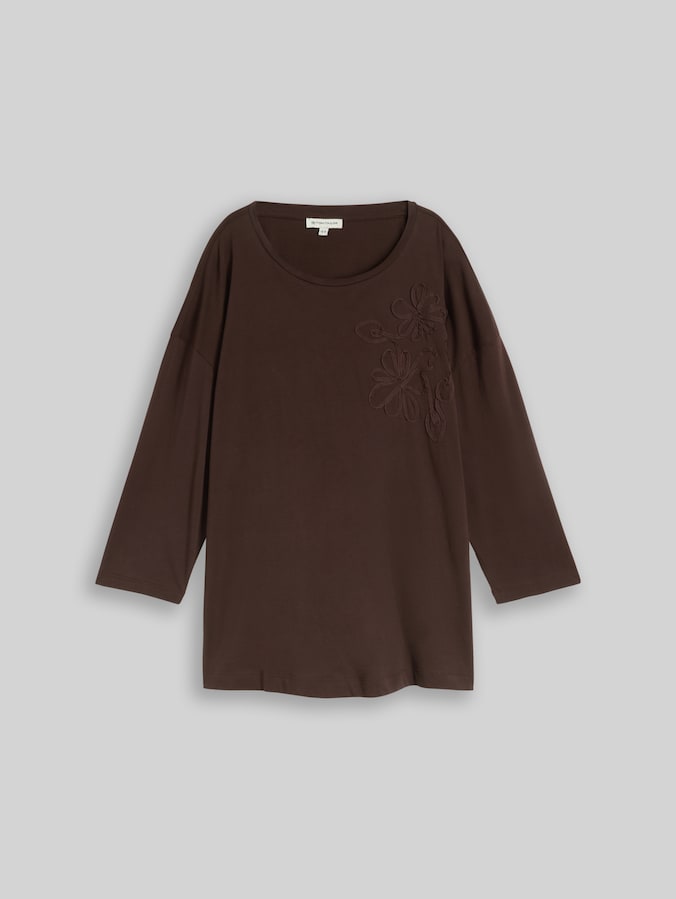 Plus Size - Loose Fit T-Shirt mit Blumen-Applikation von Women Plus Size, java dark brown