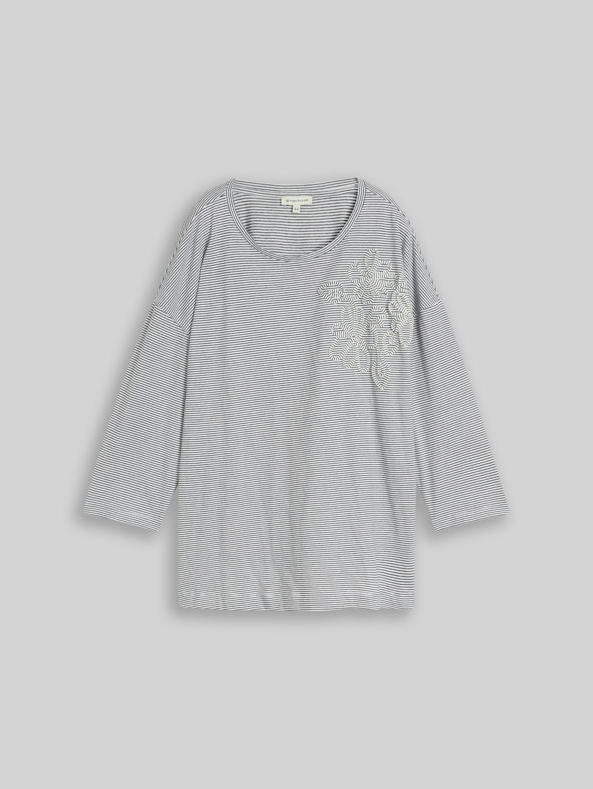 Plus Size - Loose Fit T-Shirt mit Blumen-Applikation - small white navy stripe - Vorder-Produkt-Ansicht