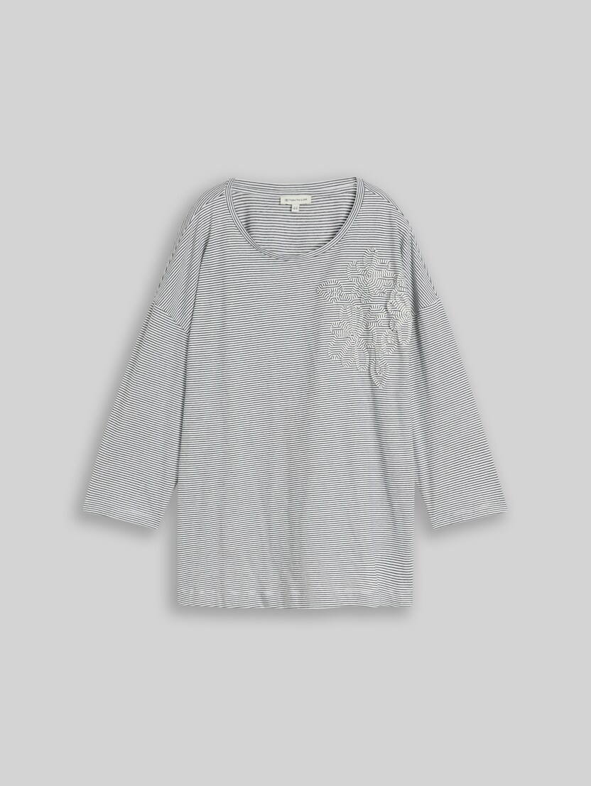 Plus Size – Loose-fit T-shirt with floral appliqué by Women Plus Size, small white navy stripe