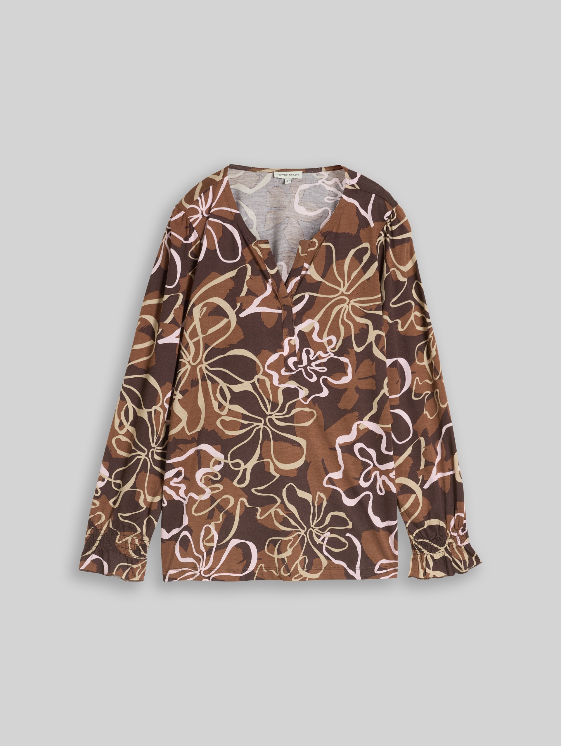 Plus Size - Blusenshirt mit Blumenmuster - brown big flower design - Vorder-Produkt-Ansicht