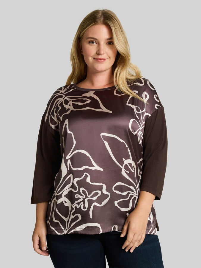 Plus Size - T-shirt à manches longues à motif floral par Women Plus Size, java dark brown