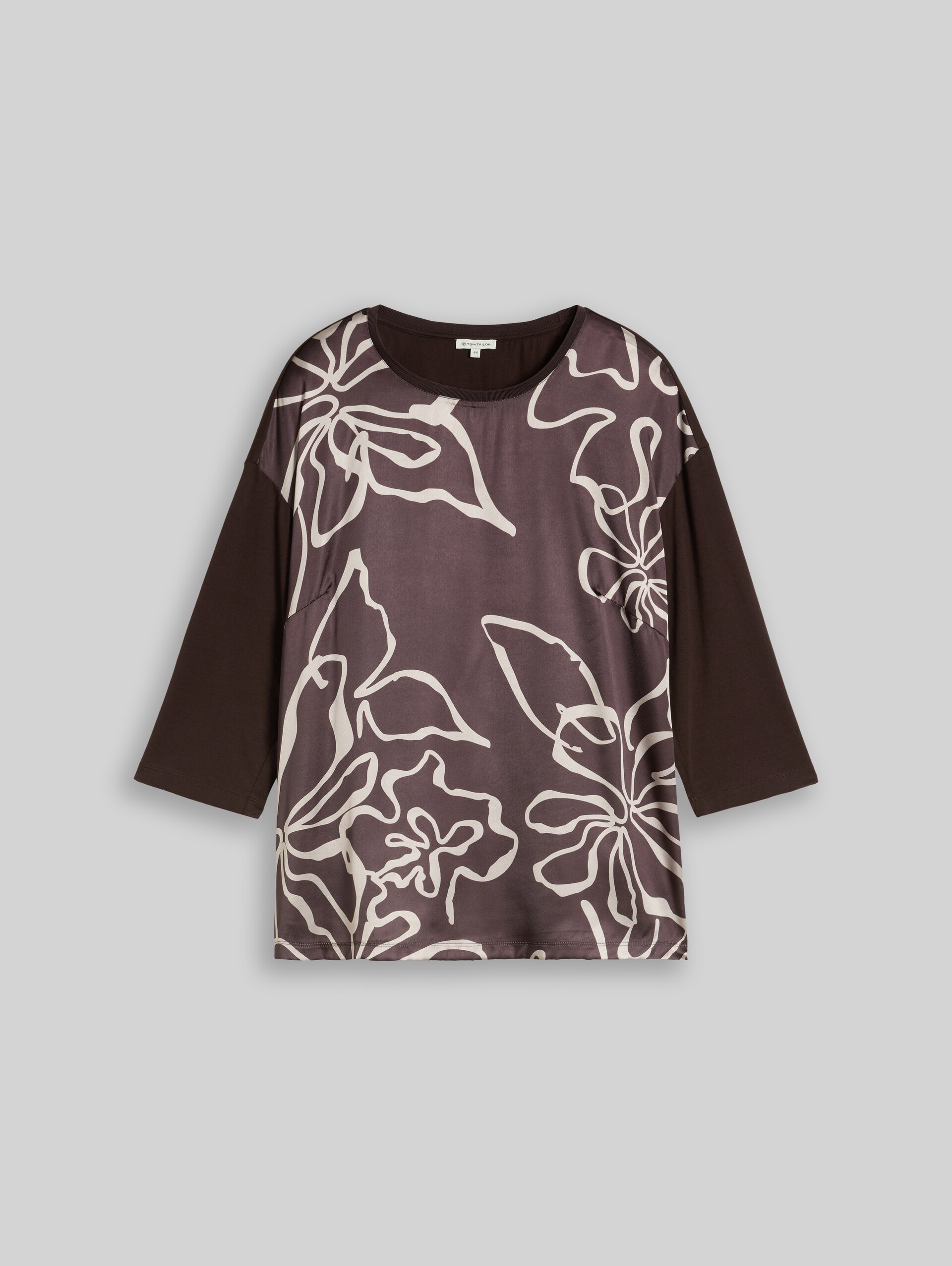 Plus Size - T-shirt à manches longues à motif floral - java dark brown - Vue de face du produit