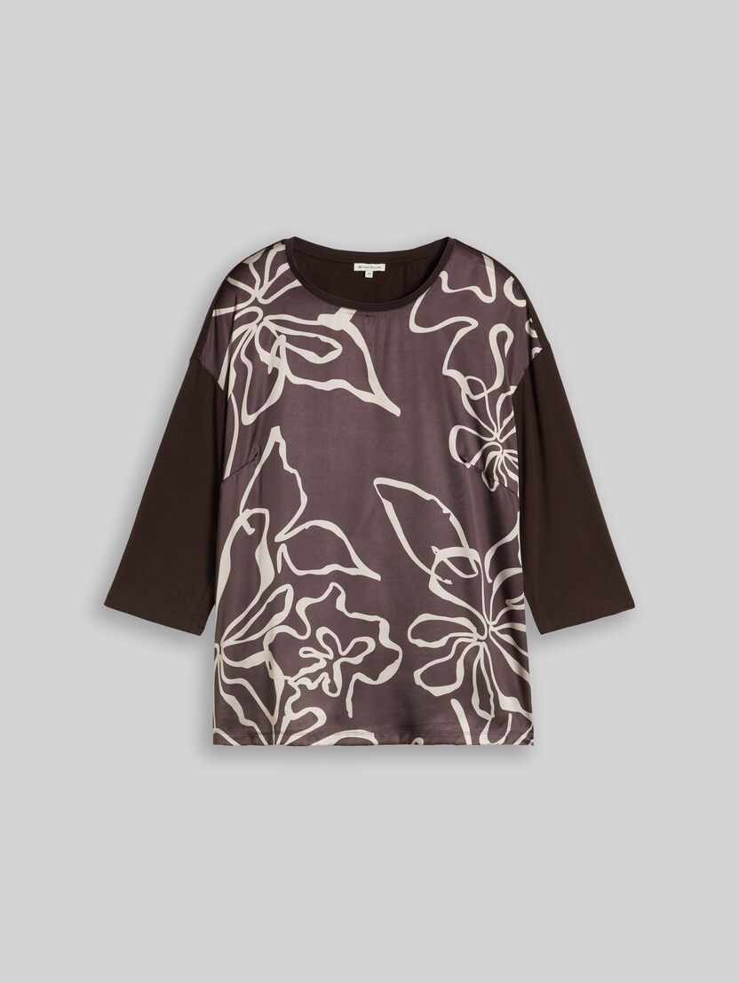 Plus Size – Long-sleeved top with floral print by Women Plus Size, java dark brown