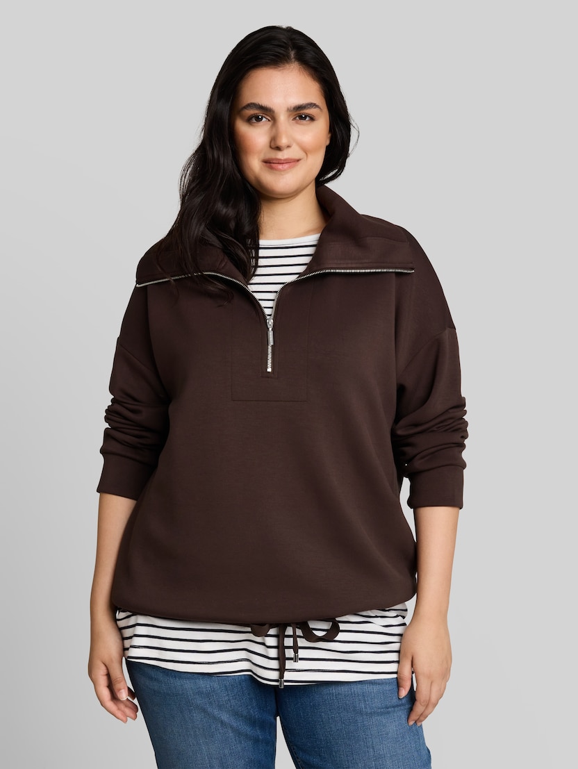 Plus Size - Sweatshirt met troyer-hals van scuba door Women Plus Size, java dark brown