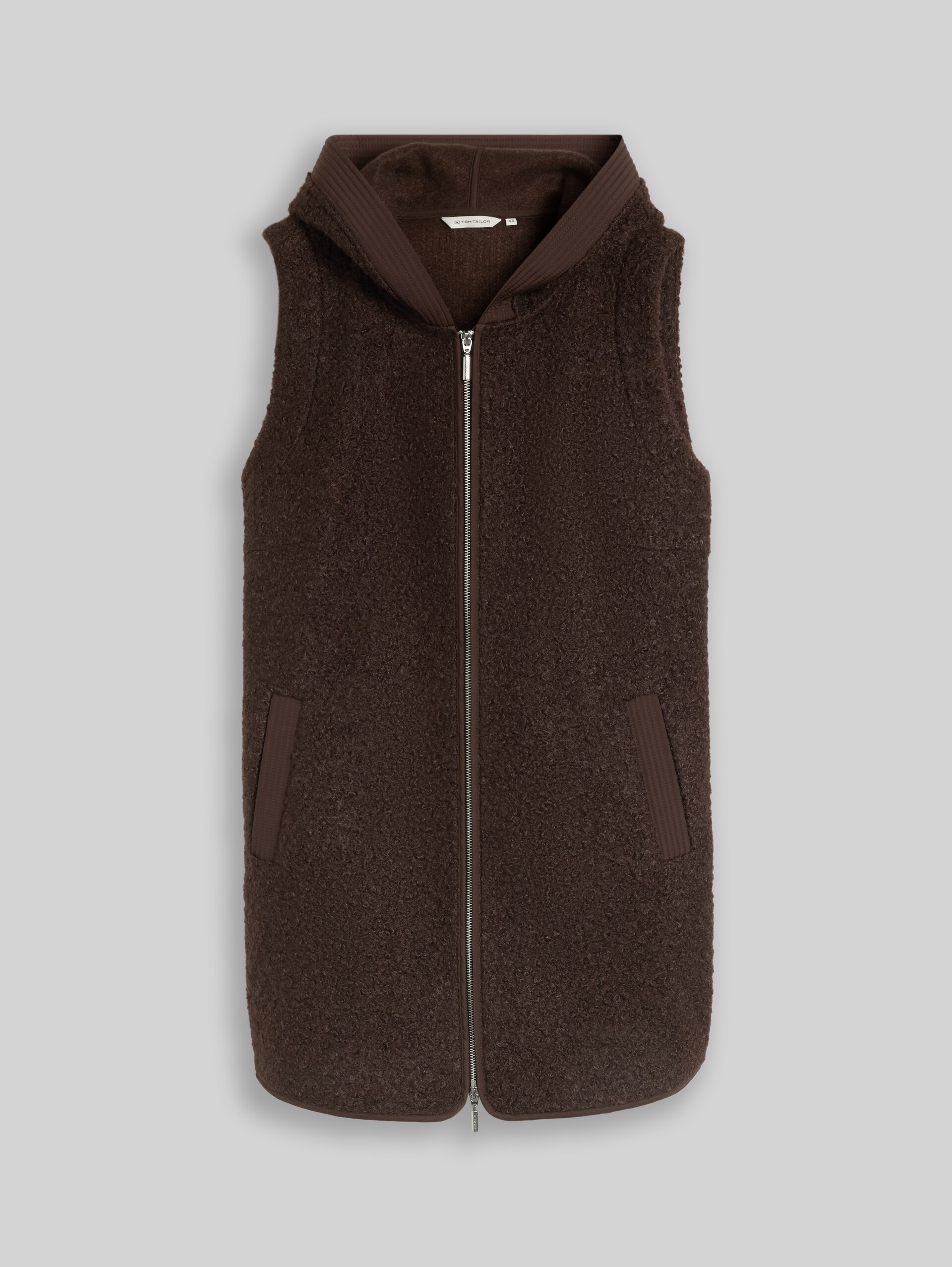Plus Size - Longstyle Teddy Weste - java dark brown - Vorder-Produkt-Ansicht