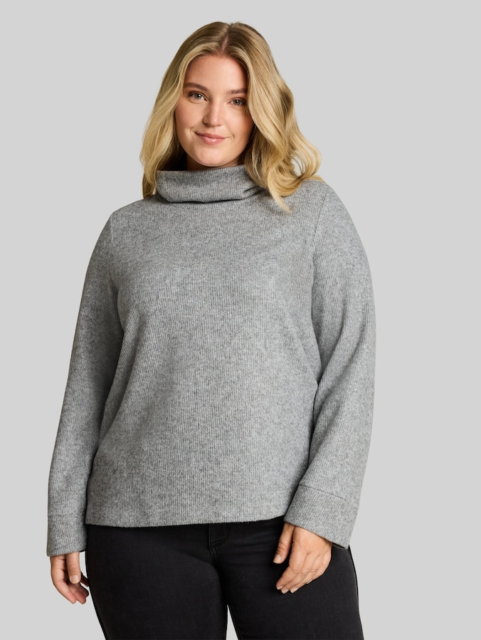 Plus Size - Gezellig sweatshirt met decoratieve knoopsluiting door Women Plus Size, soft grey melange