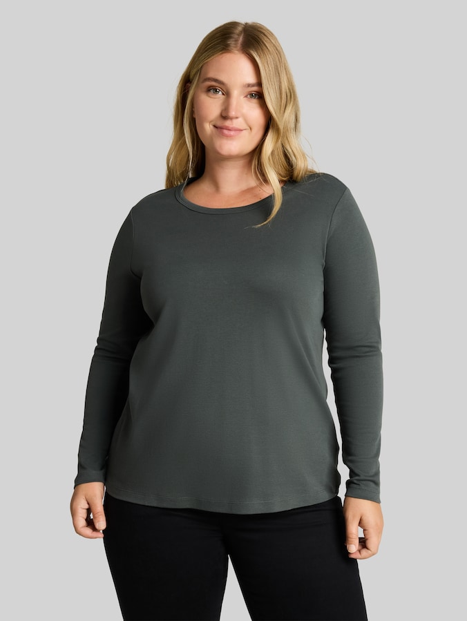 Plus Size - katoenen shirt met lange mouwen door Women Plus Size, Darkest Olive