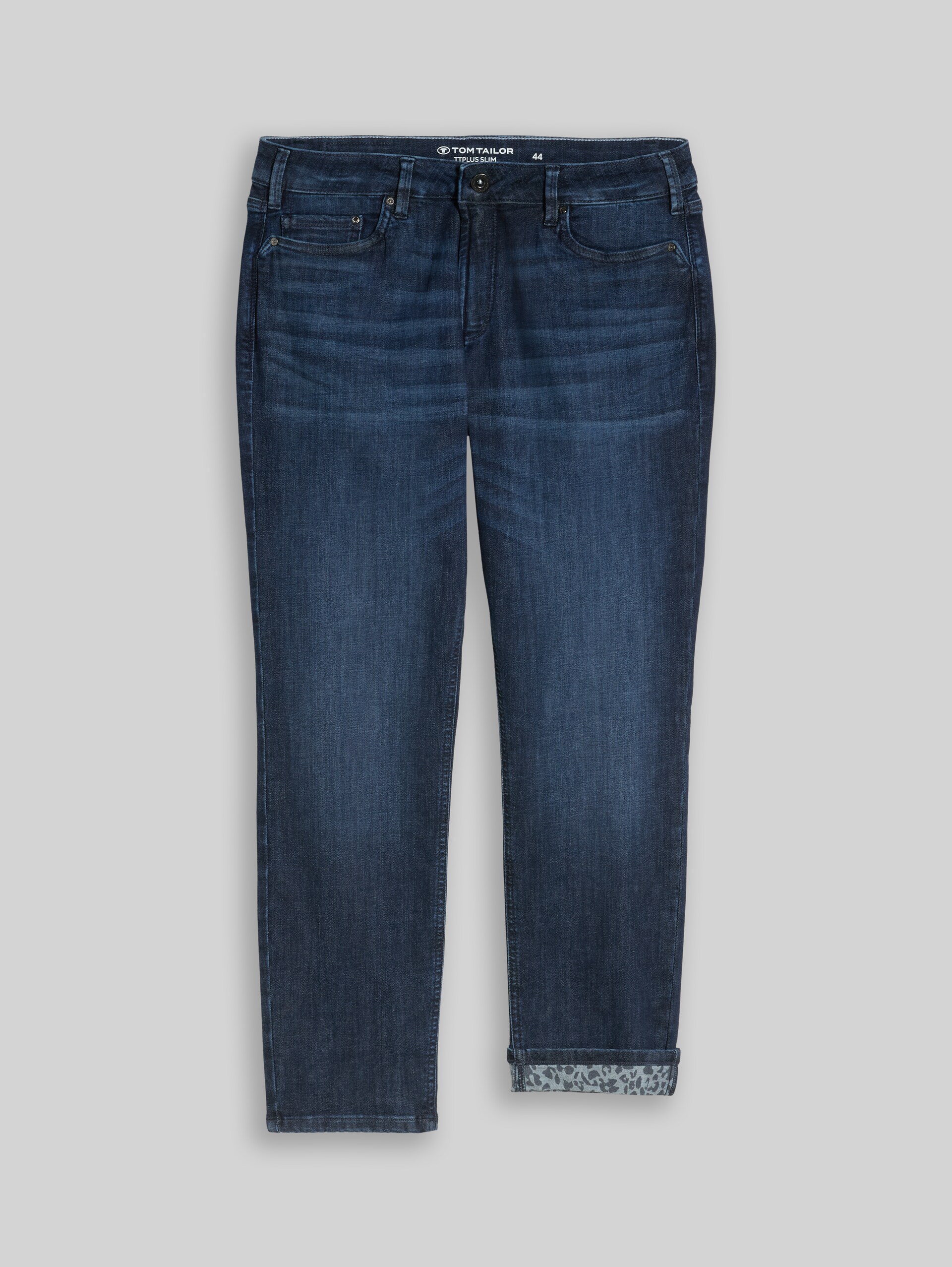 Plus Size - TTPLUS SLIM Jeans mit Leo-Print im Umschlag - dark blue denim - Vorder-Produkt-Ansicht