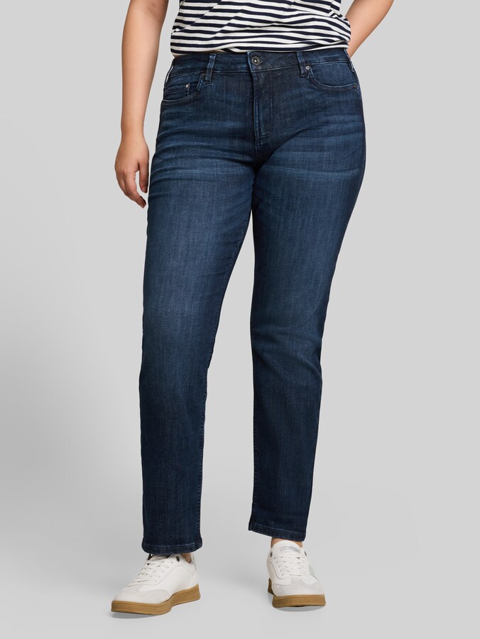 Plus Size - TTPLUS SLIM jeans with leopard print and turned-up hems by Women Plus Size, dark blue denim