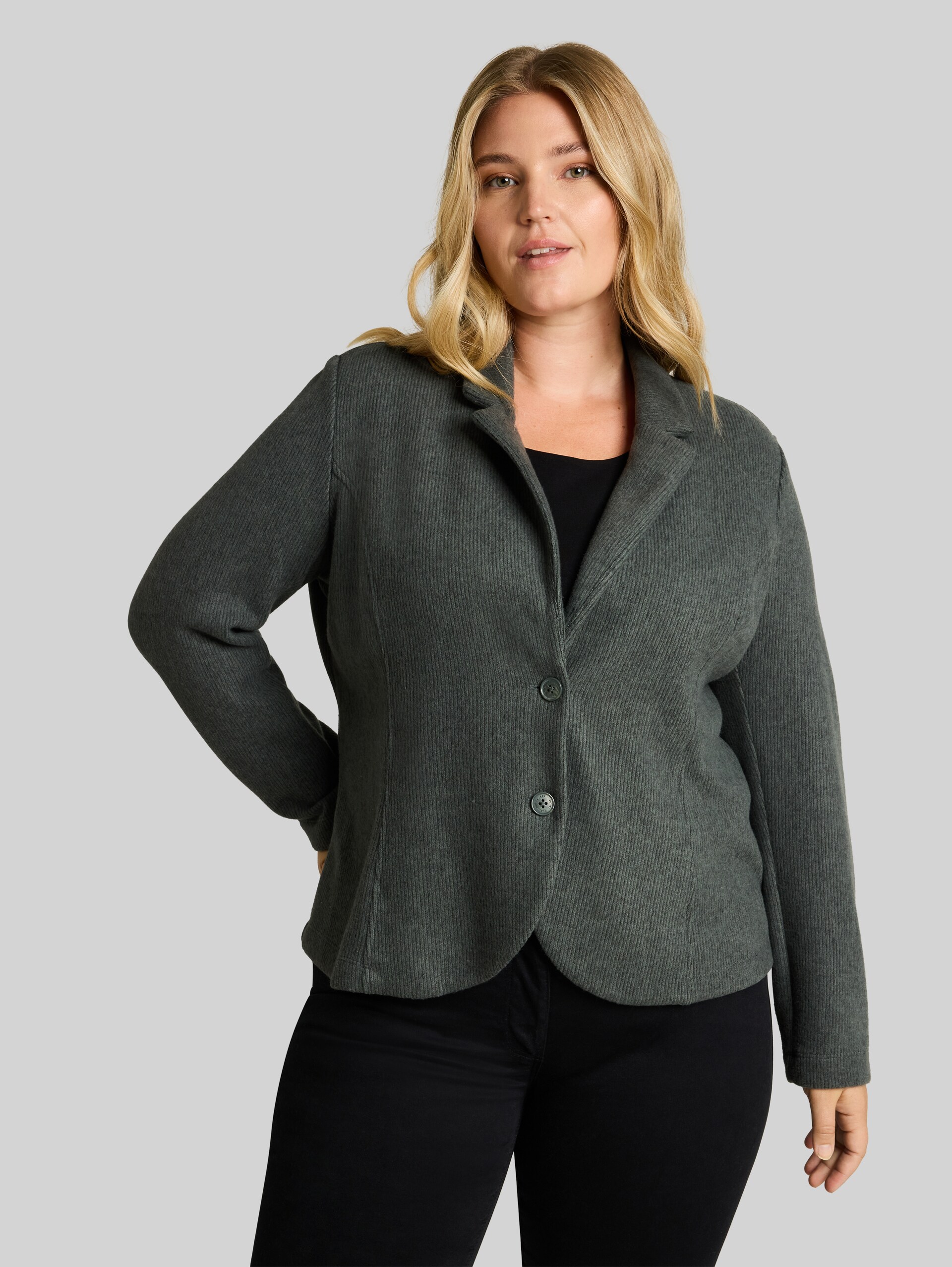 Plus Size - Slim Fit Cosy Blazer - dark olive melange