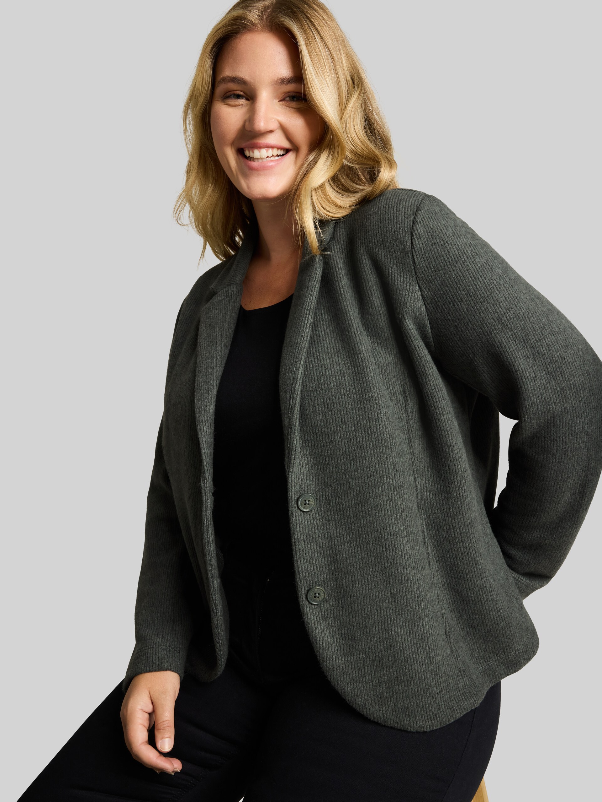 Plus Size - Slim Fit Cosy Blazer - dark olive melange