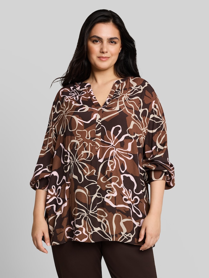 Plus Size - Chemisier en viscose par Women Plus Size, brown big flower design