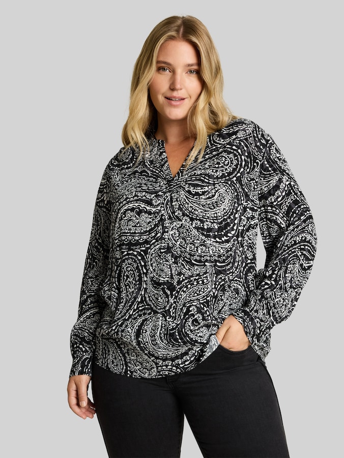 Plus Size - blouse van viscose door Women Plus Size, black paisley