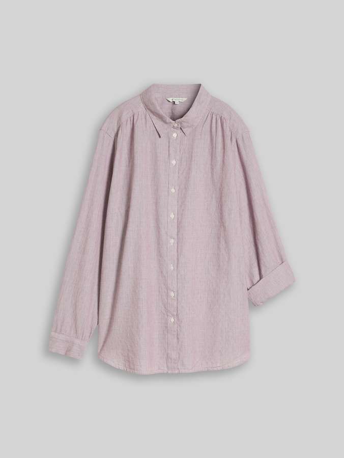 Plus Size – Shirt-style blouse with turn-up feature by Women Plus Size, preppy plum dobby