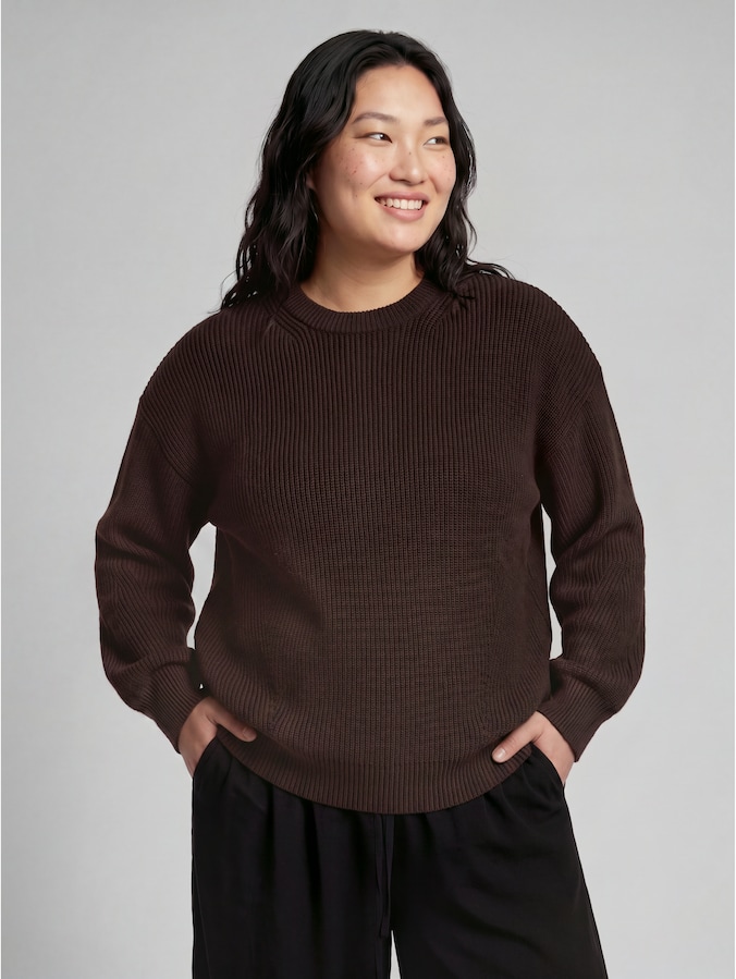 Plus Size - Oversize Strickpullover mit Rundhalsausschnitt von Women Plus Size, java dark brown melange