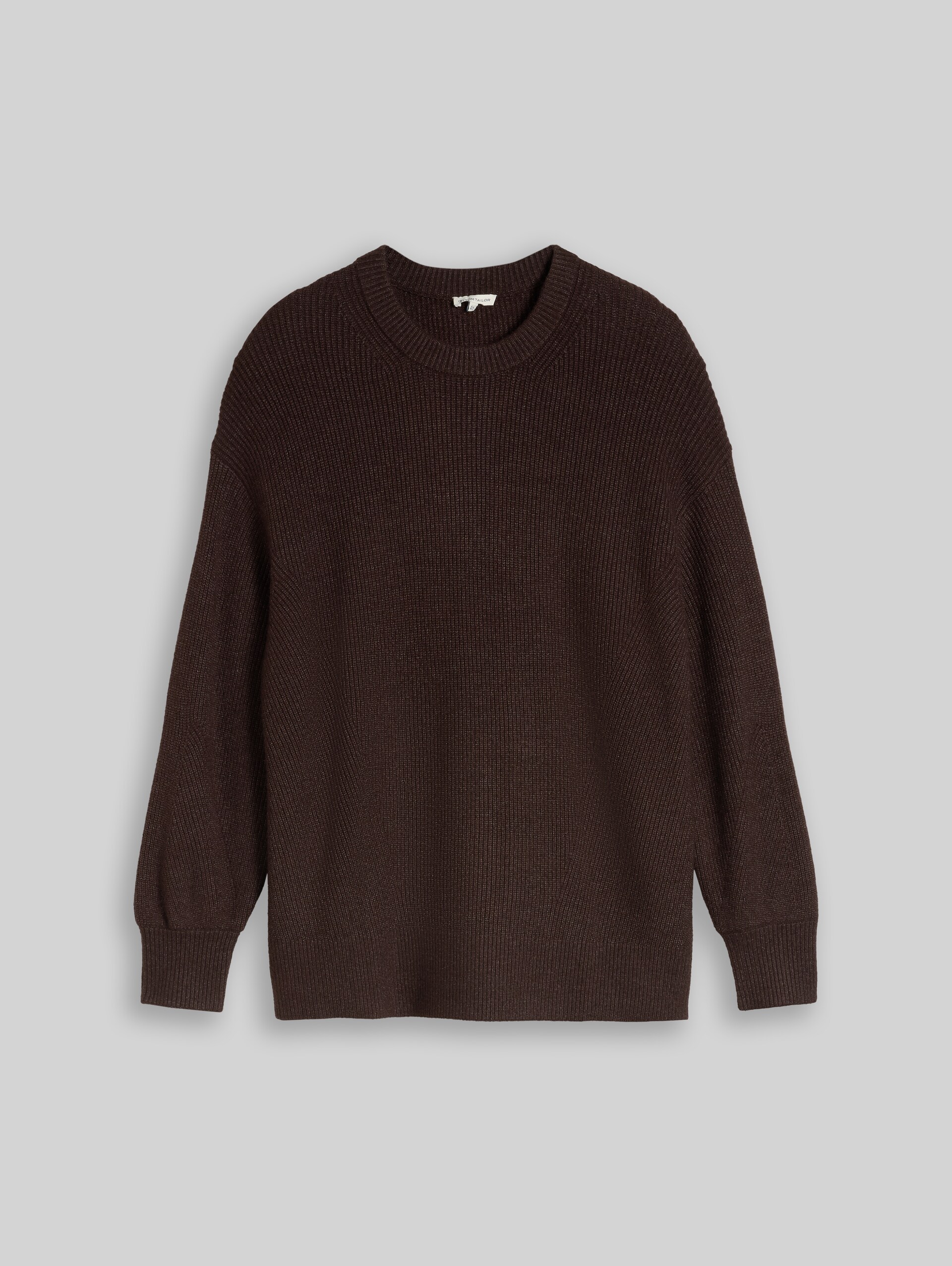 Plus Size - Oversized gebreide trui met ronde hals - java dark brown melange