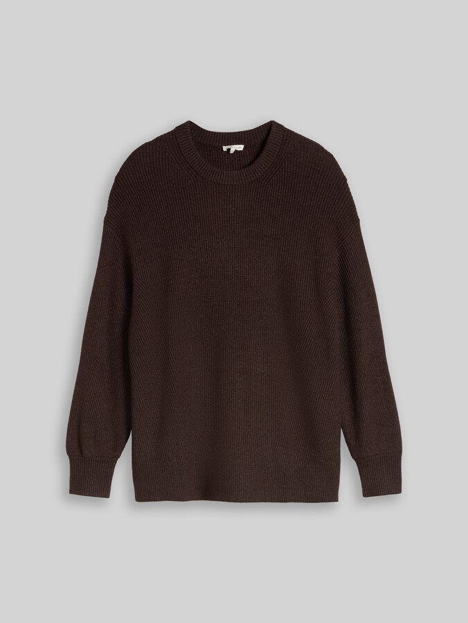 Plus Size - Oversized gebreide trui met ronde hals door Women Plus Size, java dark brown melange