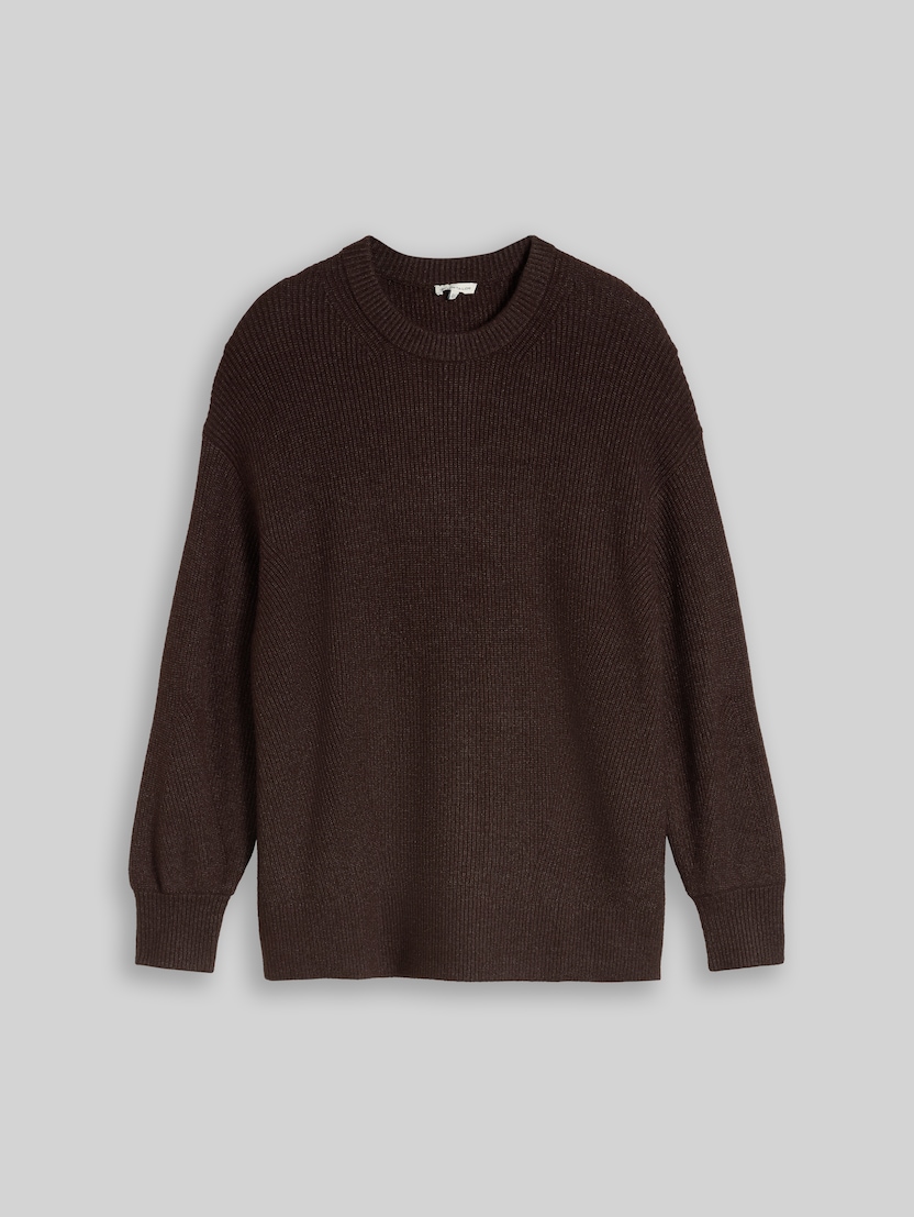 Plus Size - oversized knitted jumper with a round neckline by Women Plus Size, java dark brown melange