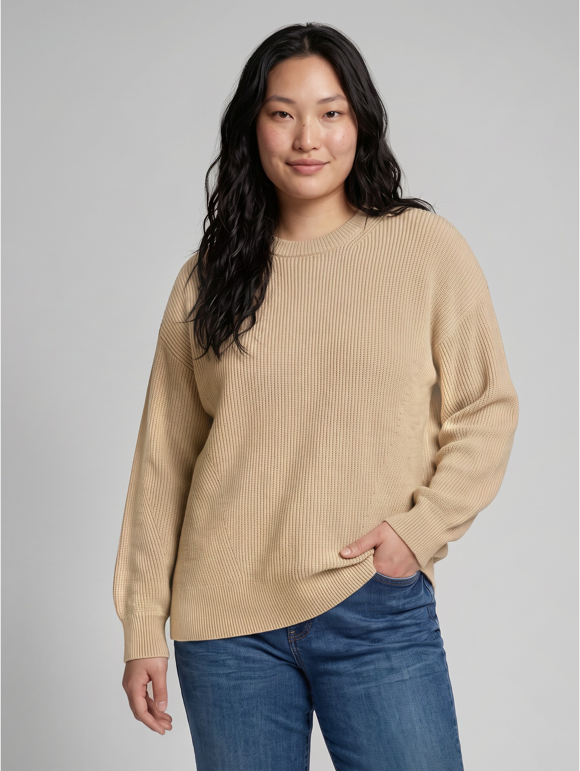 Pullover 1/1 - gravel beige melange - Découpe Vue de face du modèle