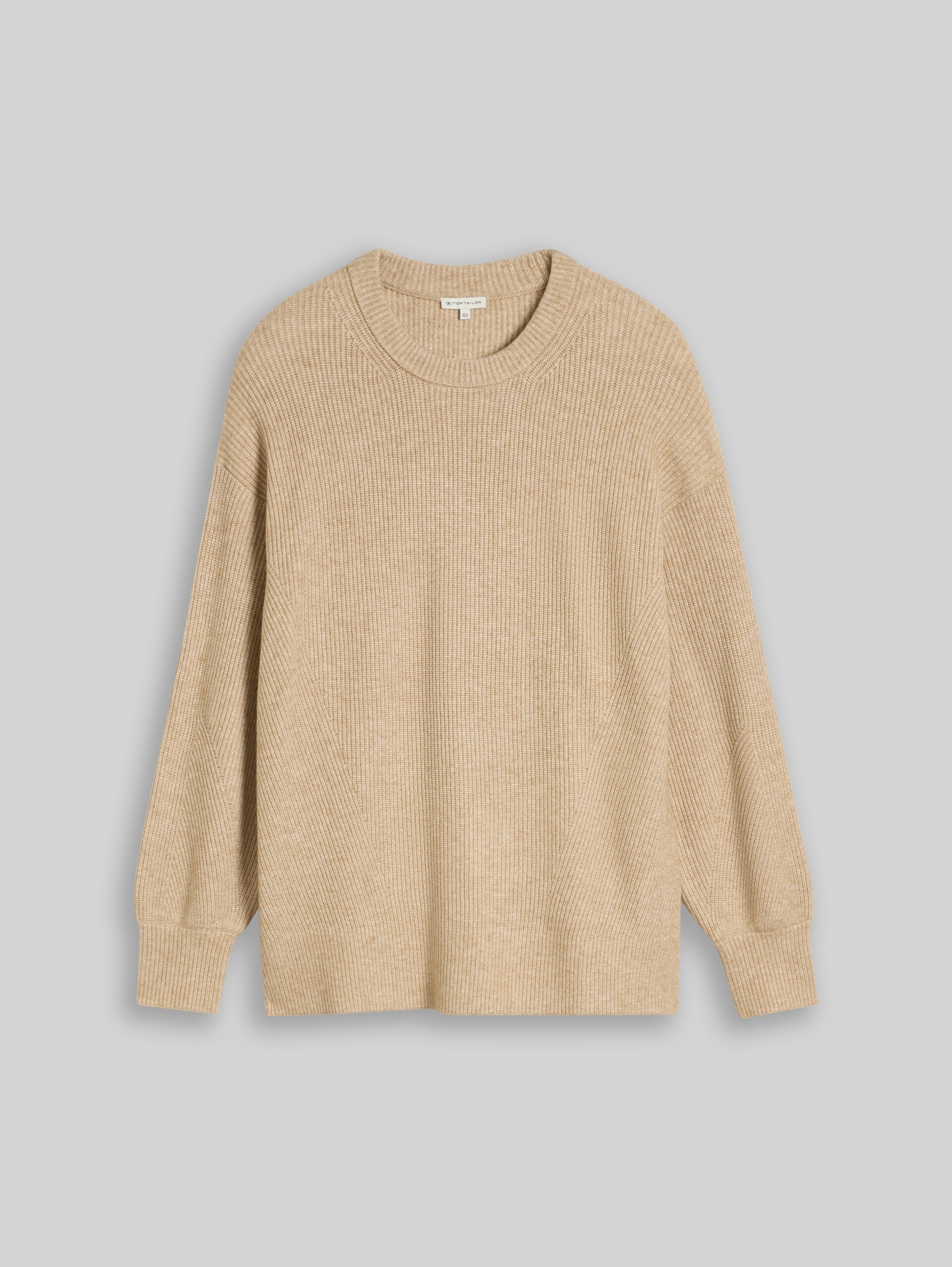 Plus Size - Oversized gebreide trui met ronde hals - gravel beige melange