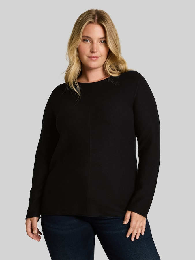 Plus Size - Gebreide trui van katoen door Women Plus Size, deep black