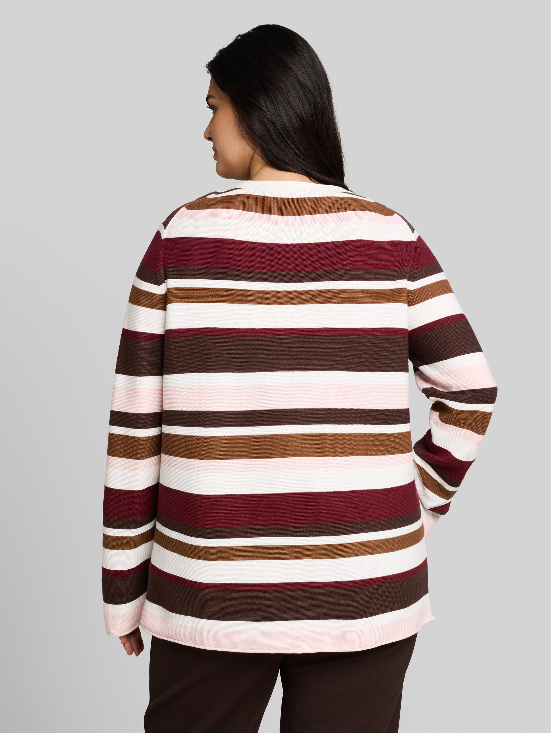 Plus Size - Strickpullover aus Baumwolle - camel brown red stripe