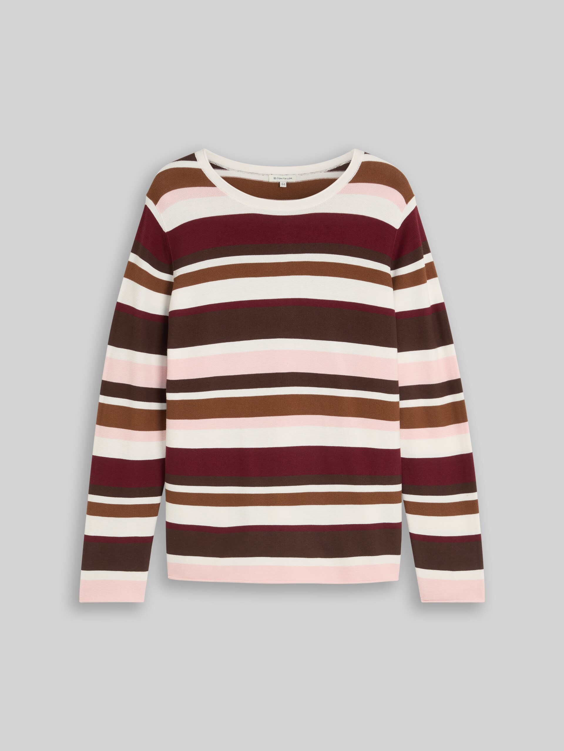Plus Size - Strickpullover aus Baumwolle - camel brown red stripe