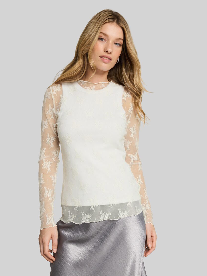 Slim fit shirt met lange mouwen van kant door Denim Female, off white