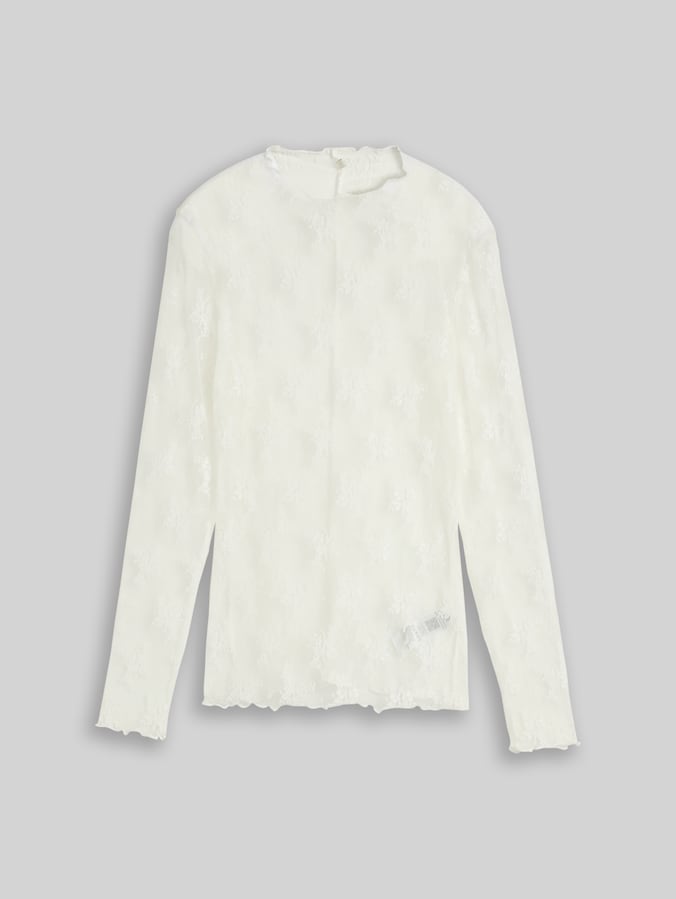 Slim Fit Langarmshirt aus Spitze von Denim Female, off white
