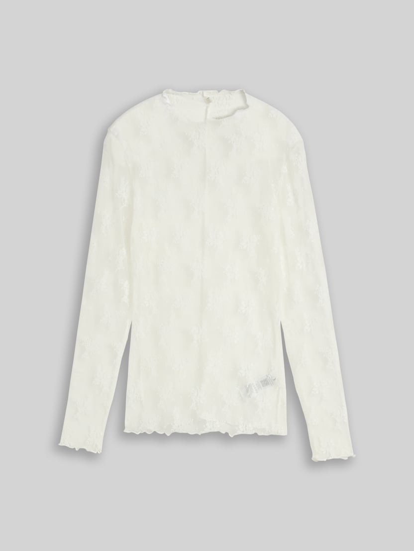 Slim fit shirt met lange mouwen van kant door Denim Female, off white