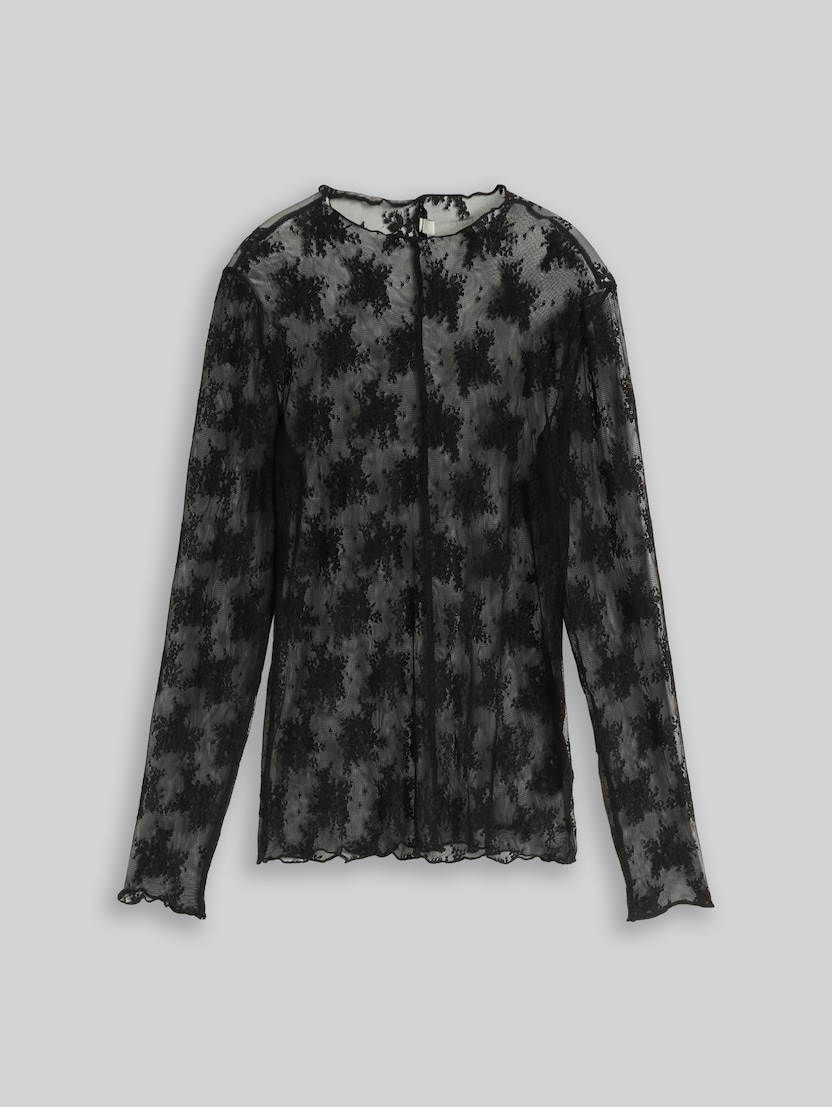 Slim-fit long-sleeved top in lace by Denim Female, deep black