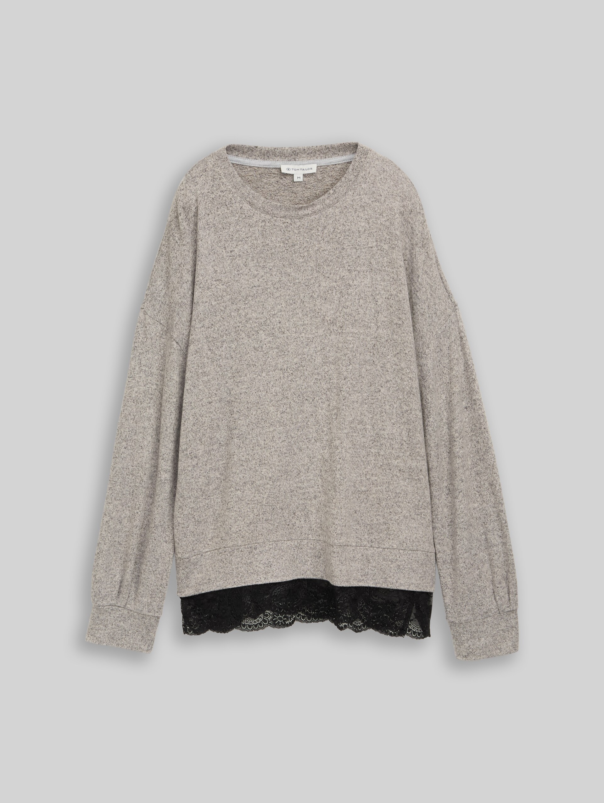 Cosy Langarmshirt mit Spitze - soft grey melange - Vorder-Produkt-Ansicht