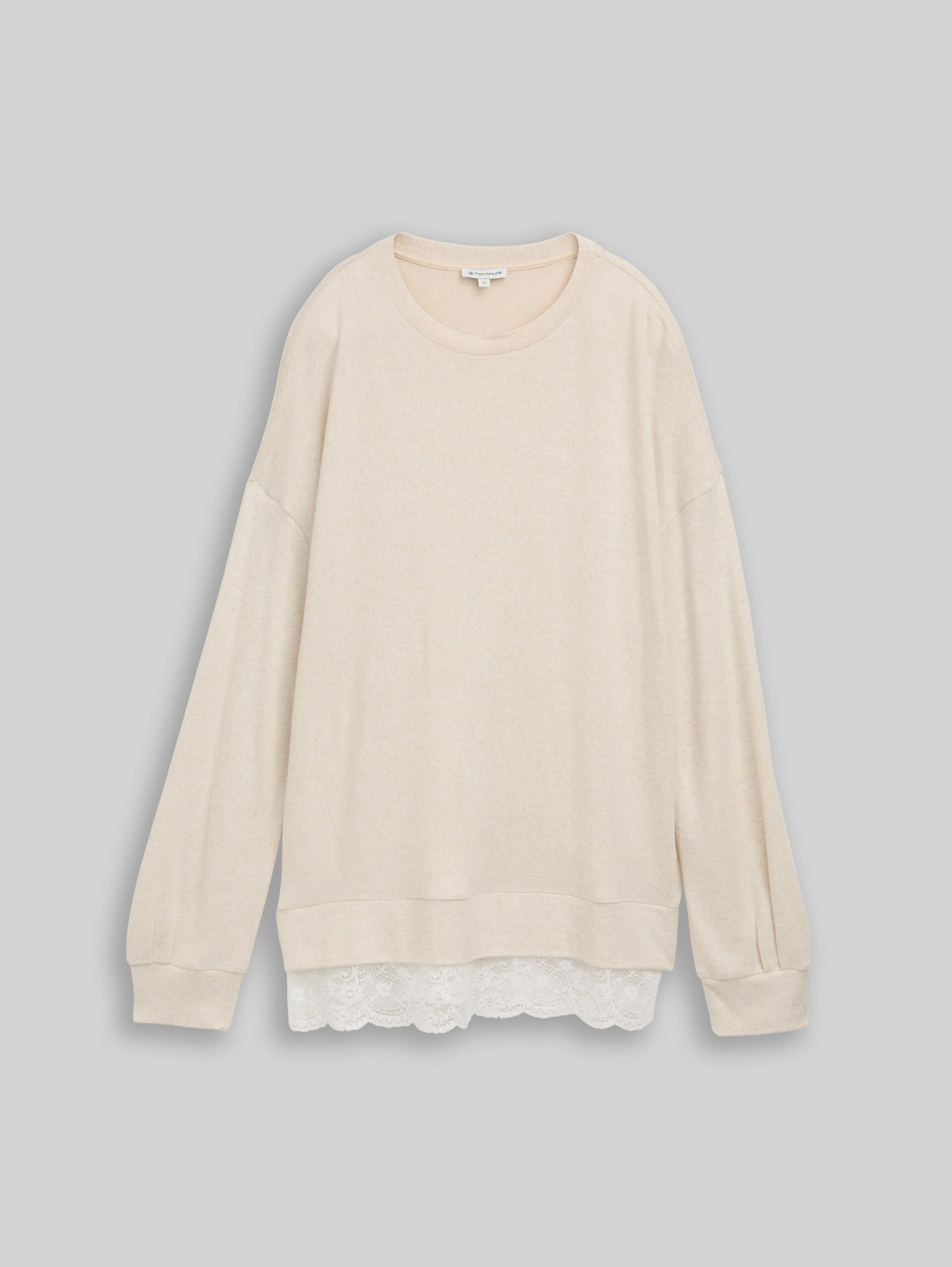 Cosy Langarmshirt mit Spitze - whisper offwhite melange - Vorder-Produkt-Ansicht