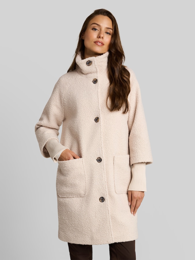 Bouclé-jas in 2-in-1-look door Women, cold beige