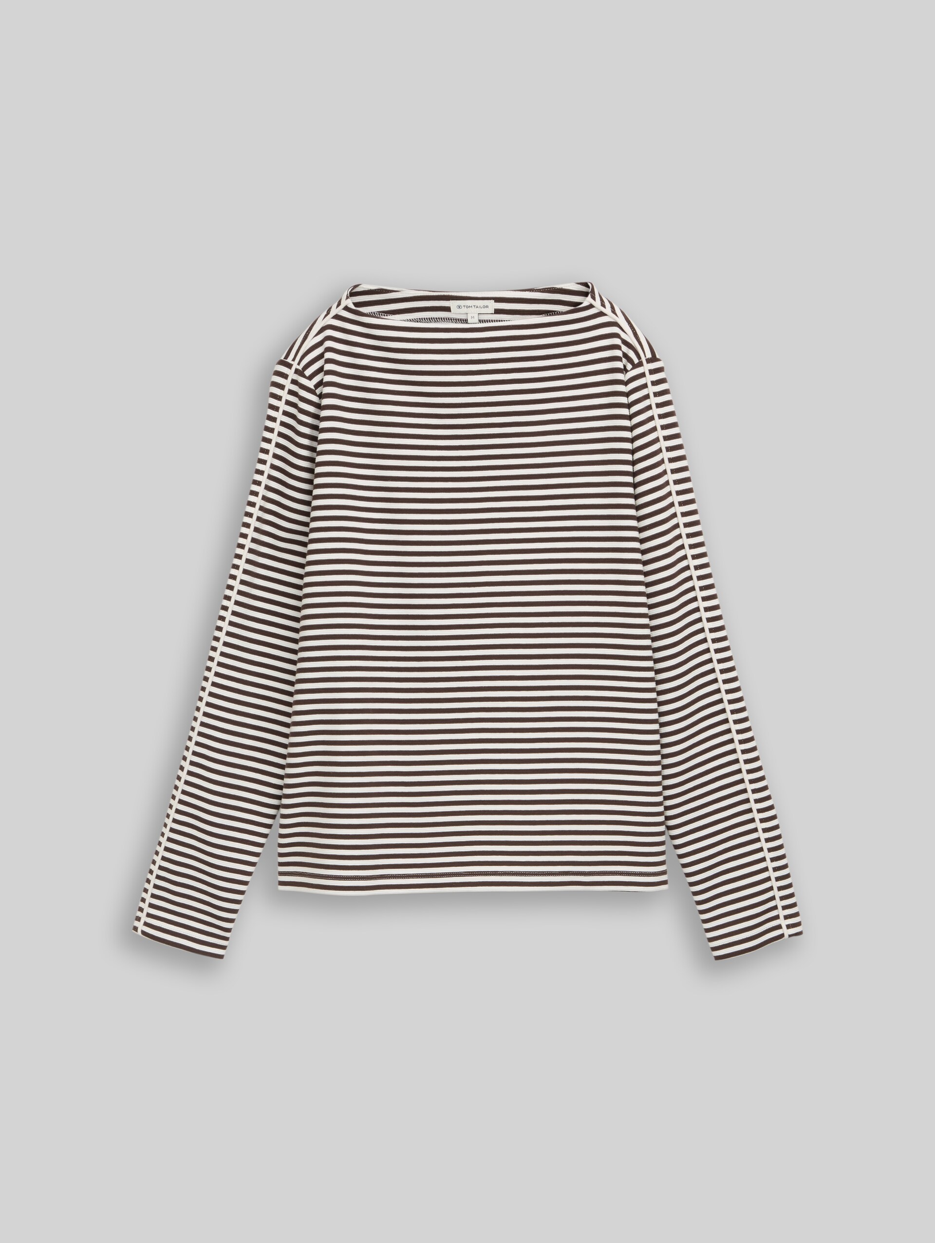 Loose-fit long-sleeved top with a striped pattern - brown white stripe - Front product view