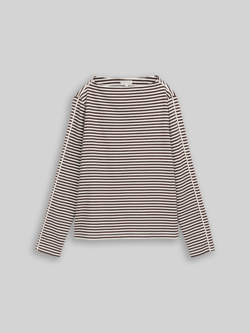 Loose Fit Langarmshirt mit Streifenmuster von Women, brown white stripe