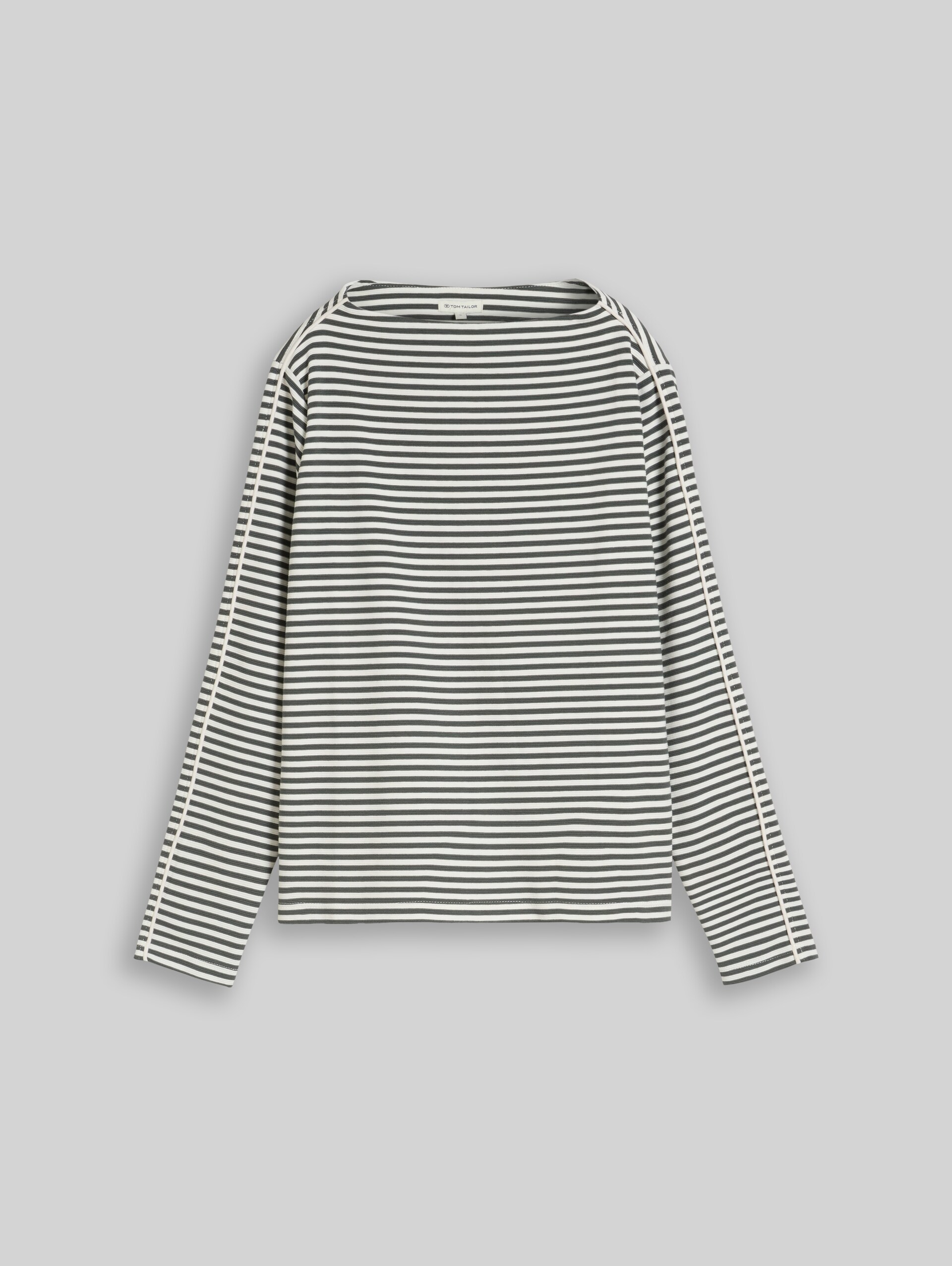 Loose Fit Langarmshirt mit Streifenmuster - darkest olive white stripe - Vorder-Produkt-Ansicht