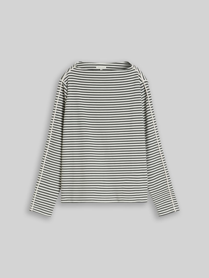 Loose Fit Langarmshirt mit Streifenmuster von Women, darkest olive white stripe