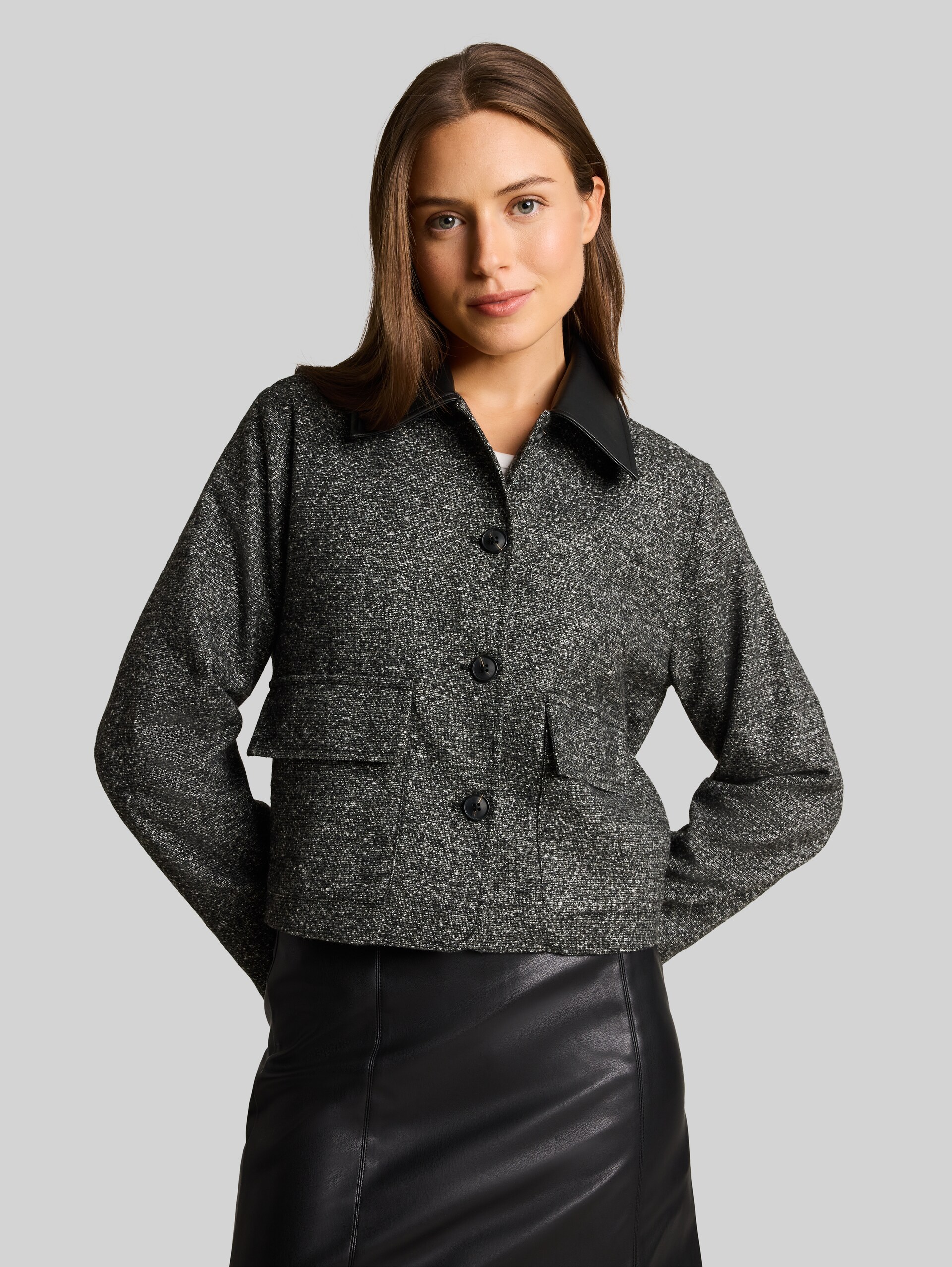 Regular fit jasje in gemêleerde look - whisper white black melange