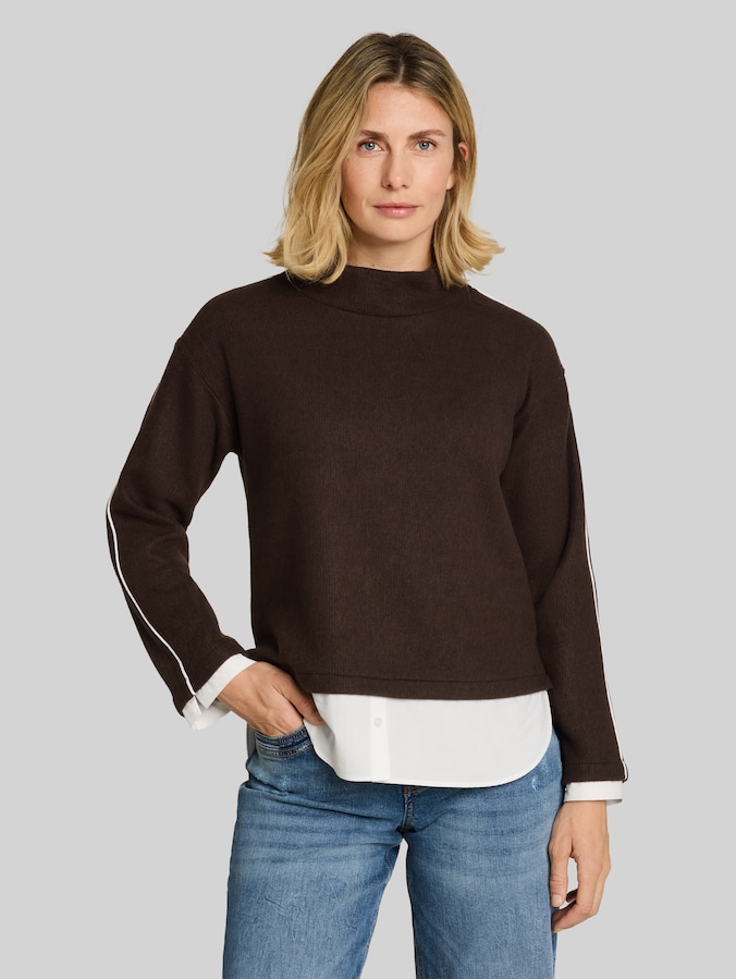 Sweat-shirt au look 2 en 1 par Women, java dark brown melange