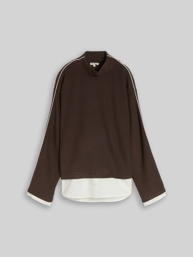 Sweatshirt with a 2-in-1 look by Women, java dark brown melange