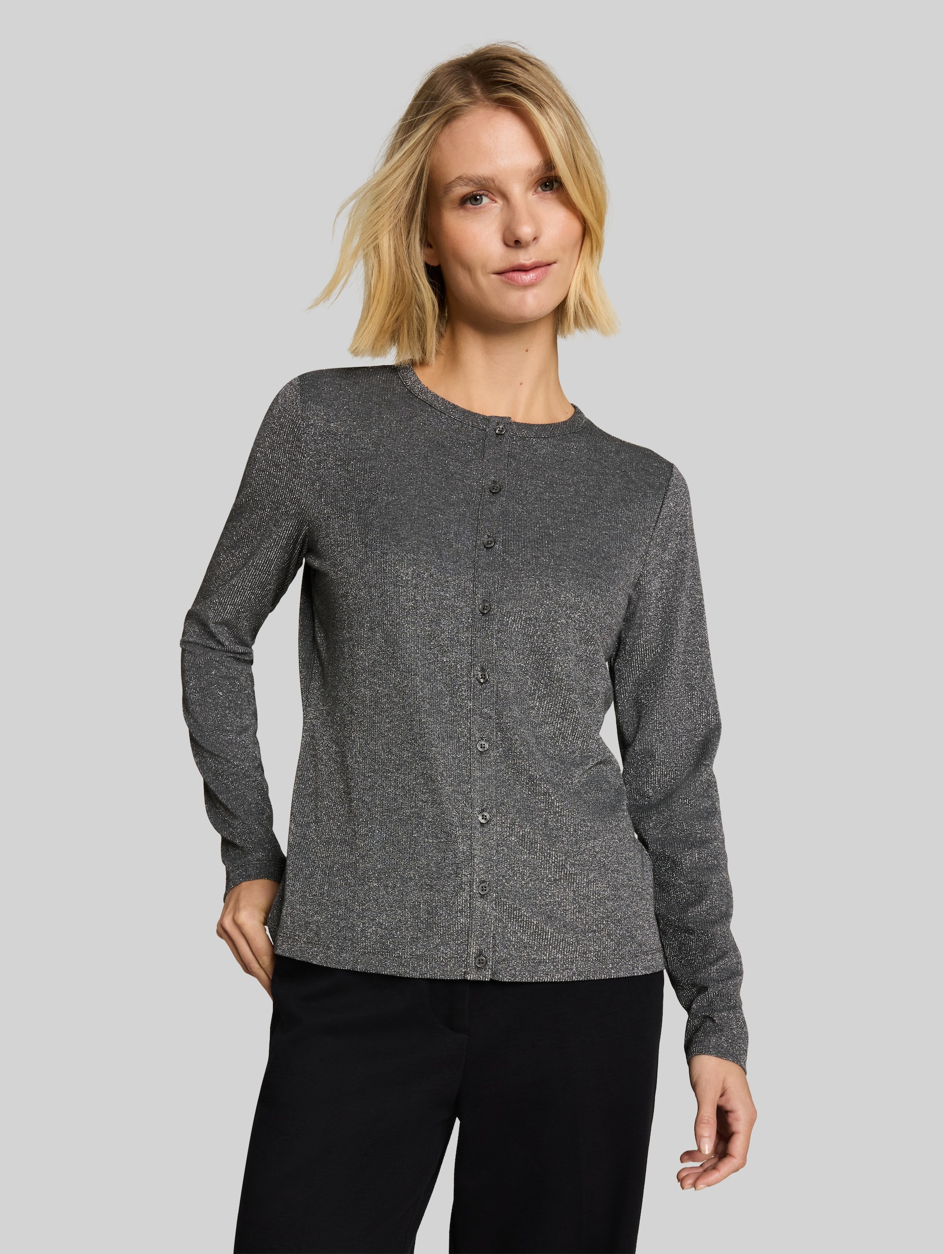 Shirt met lange mouwen en glittereffect - dark silver grey melange - Nek model vooraanzicht