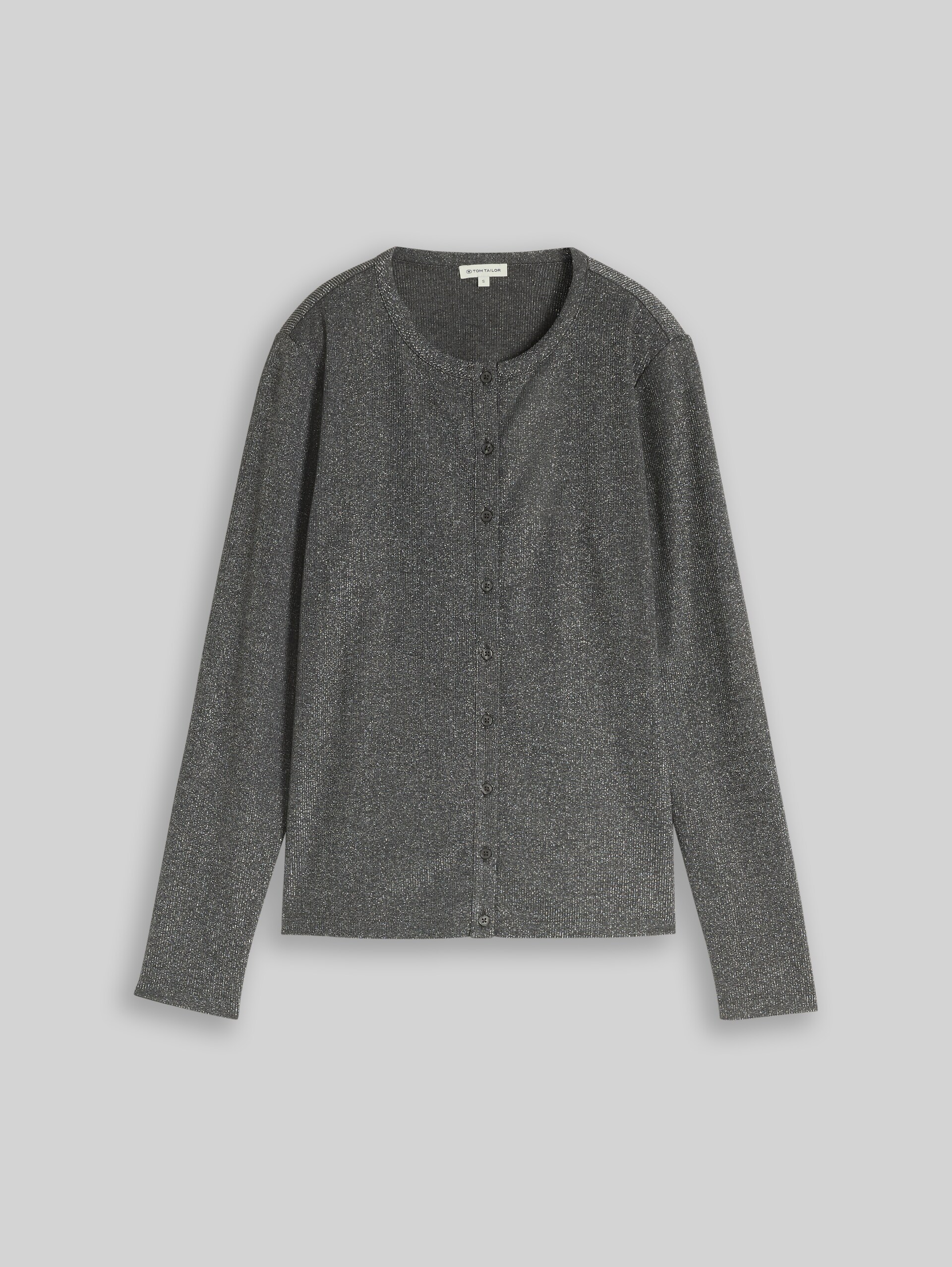 Shirt met lange mouwen en glittereffect - dark silver grey melange - Product vooraanzicht
