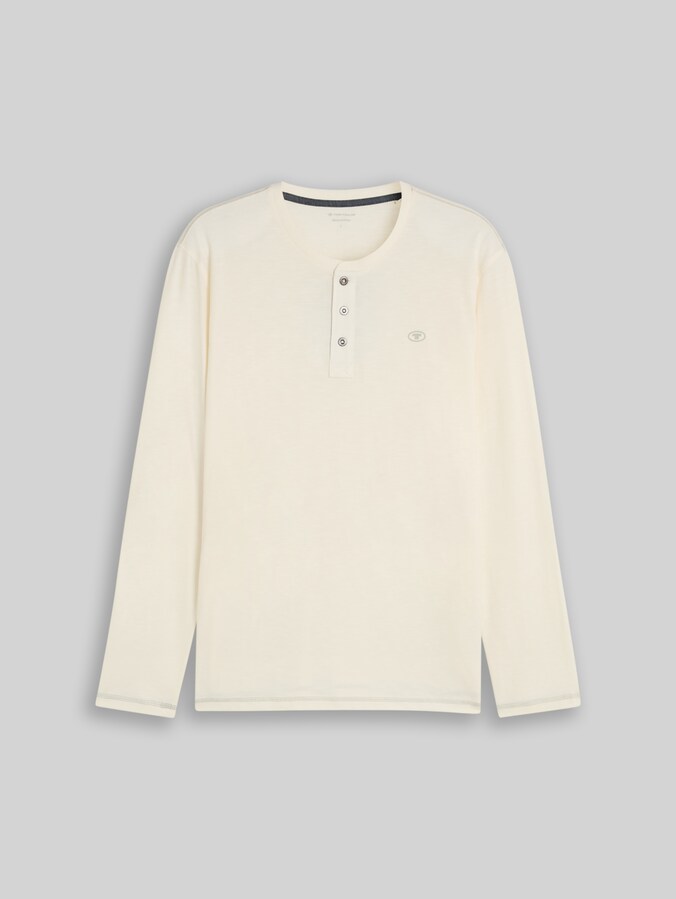Henley-shirt met lange mouwen van katoen door Men, Gardenia White